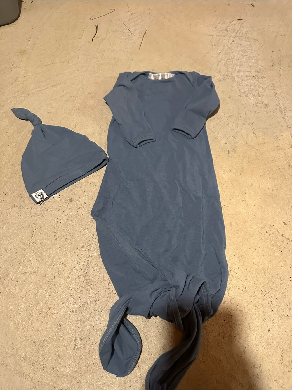 Blue Knotted Baby One-Piece Gown with Hat